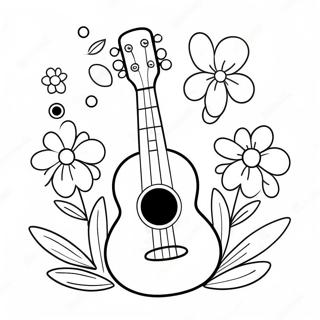 Cute Ukulele With Flowers Coloring Page 53689-44748