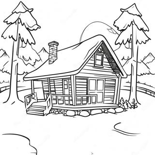 Cozy Cabin In The Snow Adult Coloring Page 5393-4318