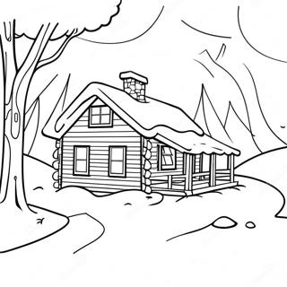 Cozy Cabin In The Snow Adult Coloring Page 5393-4319