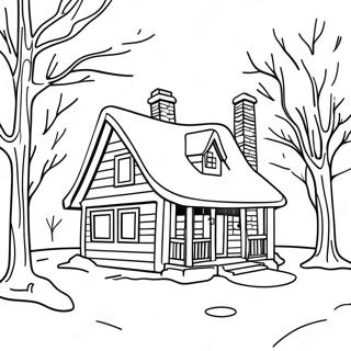 Cozy Cabin In The Snow Adult Coloring Page 5393-4320