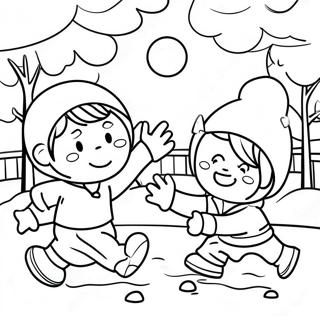 Kids Having A Fun Snowball Fight Coloring Page 54110-45078