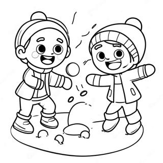 Kids Having A Fun Snowball Fight Coloring Page 54110-45079