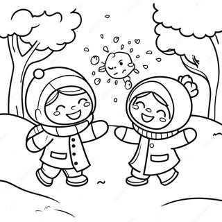 Kids Having A Fun Snowball Fight Coloring Page 54110-45080