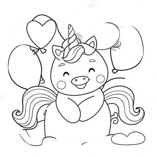 Cute Unicorn With Heart Balloons Coloring Page 54251-45186