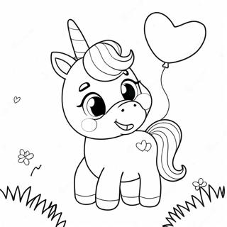 Cute Unicorn With Heart Balloons Coloring Page 54251-45187