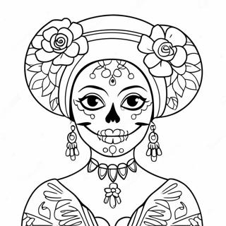 Elegant Catrina With Flowers Coloring Page 54311-45225