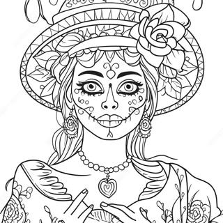 Elegant Catrina With Flowers Coloring Page 54311-45226