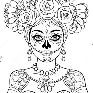 Elegant Catrina With Flowers Coloring Page 54311-45227