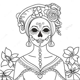 Elegant Catrina With Flowers Coloring Page 54311-45228