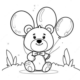 Cute Brown Bear With Balloons Coloring Page 5453-4366