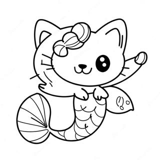 Cute Mermaid Cat Swimming Coloring Page 5463-4373