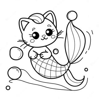 Cute Mermaid Cat Swimming Coloring Page 5463-4374