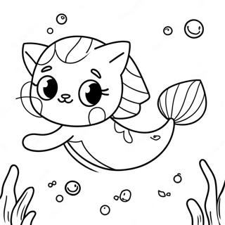 Cute Mermaid Cat Swimming Coloring Page 5463-4375