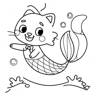 Cute Mermaid Cat Swimming Coloring Page 5463-4376