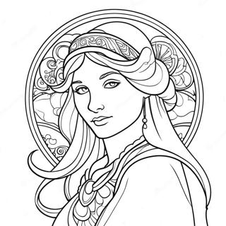 Alphonse Mucha Art Nouveau Lady Coloring Page 54662-45503