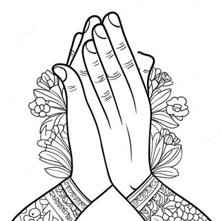 Colorful Praying Hands With Flowers Coloring Page 55822-46421