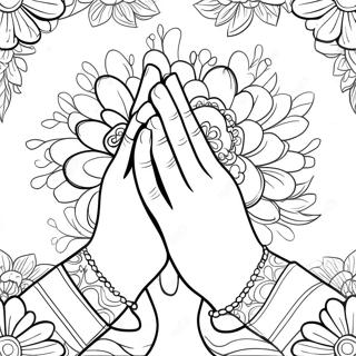 Colorful Praying Hands With Flowers Coloring Page 55822-46423