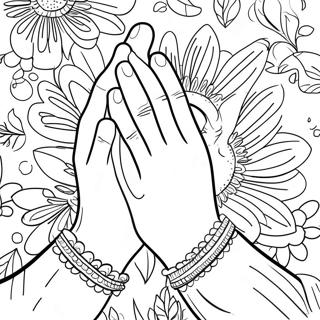 Colorful Praying Hands With Flowers Coloring Page 55822-46424