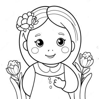 Cute Isabella With Flowers Coloring Page 56072-46621