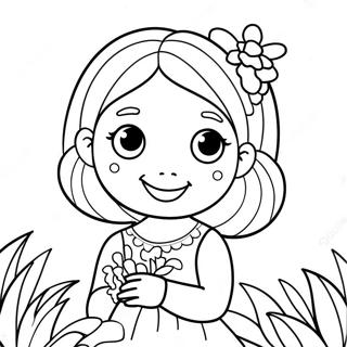 Cute Isabella With Flowers Coloring Page 56072-46624