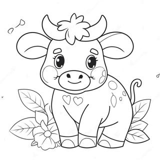 Adorable Strawberry Cow With Flowers Coloring Page 5624-4494