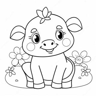 Adorable Strawberry Cow With Flowers Coloring Page 5624-4495