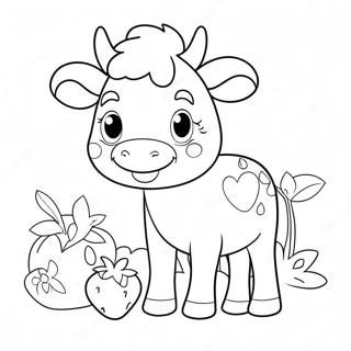 Adorable Strawberry Cow With Flowers Coloring Page 5624-4496