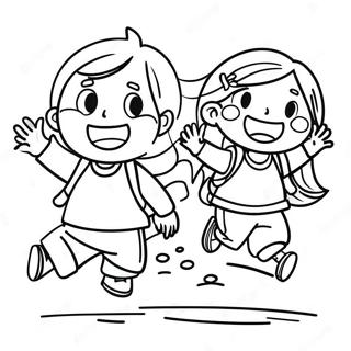 Excited Kids On First Day Of Preschool Coloring Page 5664-4527