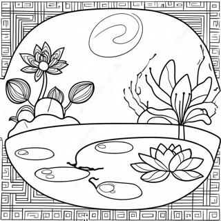 Zen Garden With Lotus Flowers Coloring Page 56672-47097