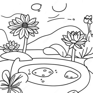 Zen Garden With Lotus Flowers Coloring Page 56672-47098