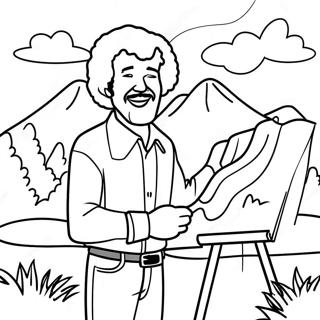 Happy Bob Ross Painting Landscape Coloring Page 56932-47313