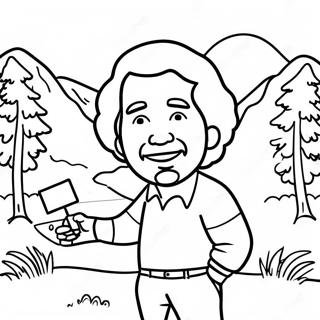 Happy Bob Ross Painting Landscape Coloring Page 56932-47314