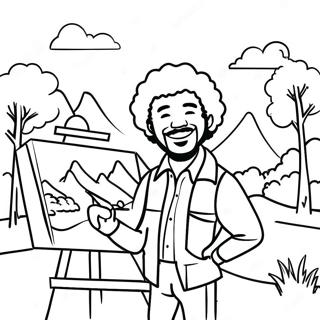 Happy Bob Ross Painting Landscape Coloring Page 56932-47316