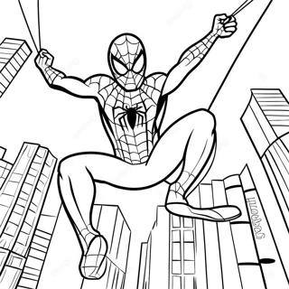 Spiderman Swinging Through City Coloring Page 56962-47333