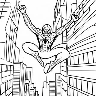 Spiderman Swinging Through City Coloring Page 56962-47334