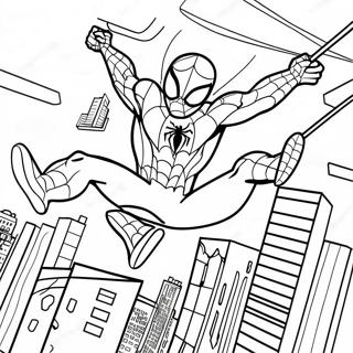 Spiderman Swinging Through City Coloring Page 56962-47336