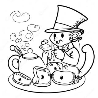 Whimsical Mad Hatter Tea Party Coloring Page 57063-47401