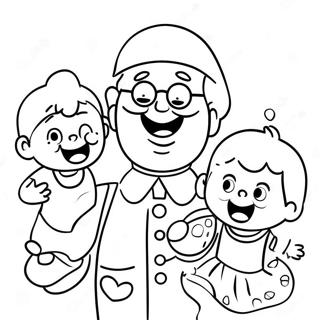 Funny Papa Playing With Kids Coloring Page 57183-47571