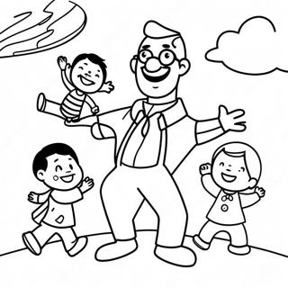 Funny Papa Playing With Kids Coloring Page 57183-47572