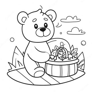 Cute Teddy Bear With Picnic Basket Coloring Page 57294-47652