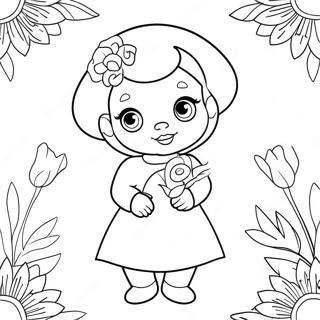 Cute Ella With Flowers Coloring Page 57334-47688