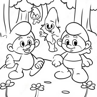 Happy Smurfs Playing In The Forest Coloring Page 5734-4589