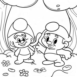 Happy Smurfs Playing In The Forest Coloring Page 5734-4592