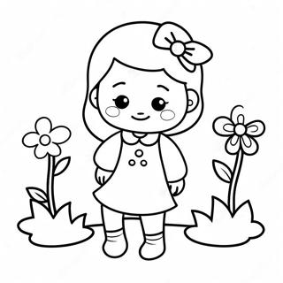 Cute Cartoon Girl With Flowers Coloring Page 57435-47746