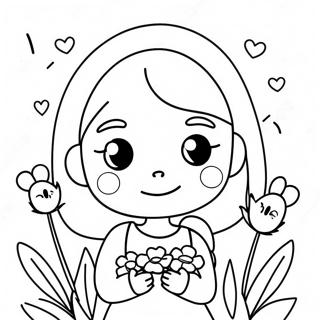 Cute Cartoon Girl With Flowers Coloring Page 57435-47747