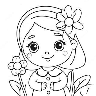 Cute Cartoon Girl With Flowers Coloring Page 57435-47748