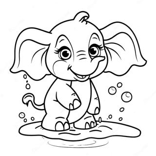 Cute Baby Elephant Splashing Water Coloring Page 57545-47846