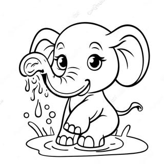 Cute Baby Elephant Splashing Water Coloring Page 57545-47847