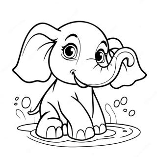 Cute Baby Elephant Splashing Water Coloring Page 57545-47848