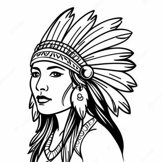 Elegant Native American Woman With Feather Headdress Coloring Page 57925-48162